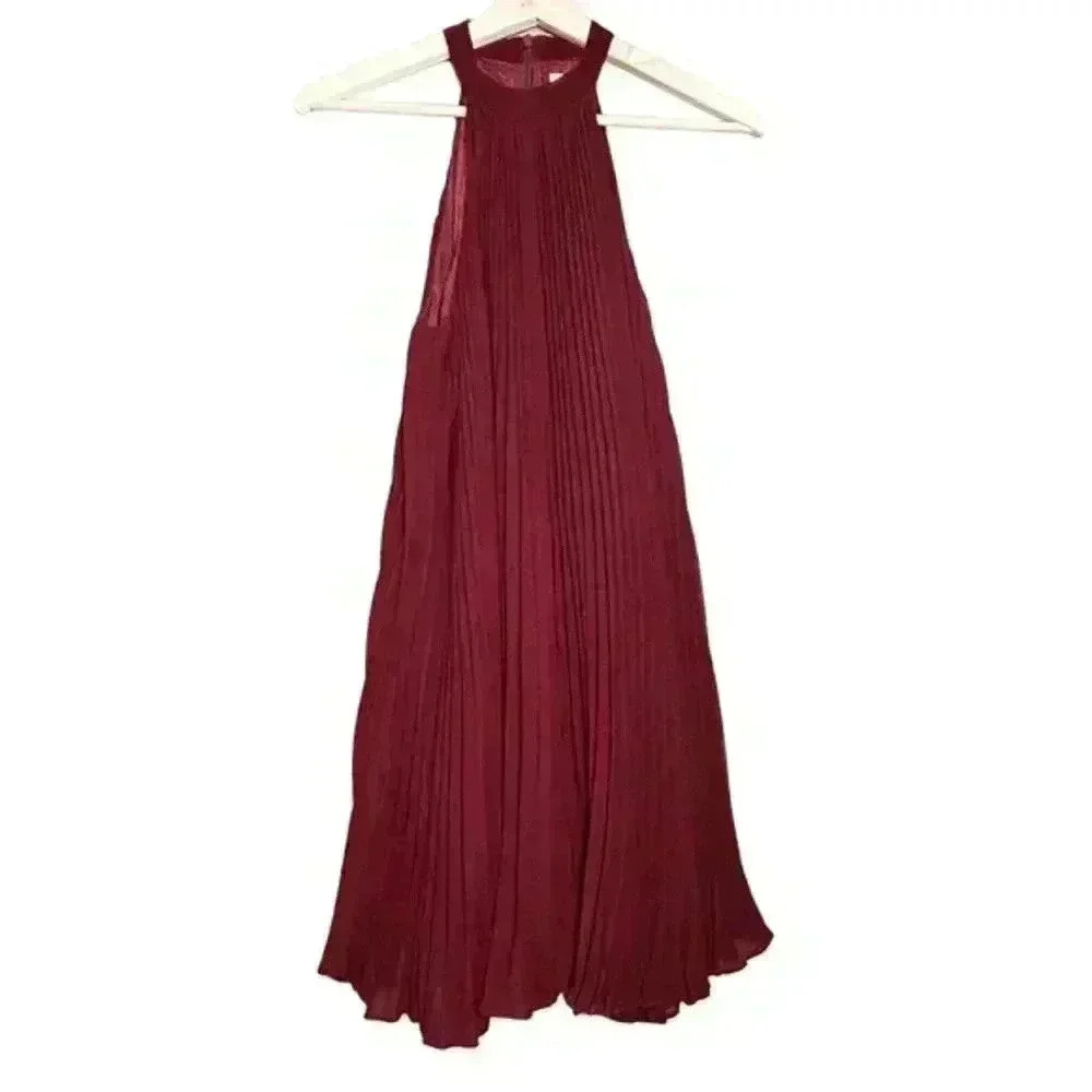 Keepsake Clarity Red Scarlet Accordion Pleated Halter Mini Dress Size XS